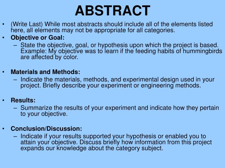 Examples Of Abstract In Science Fair Projects Examples Of Abstract In Science Fair Projects