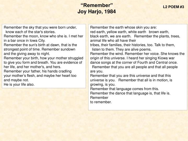 Remember Poem By Joy Harjo Essay