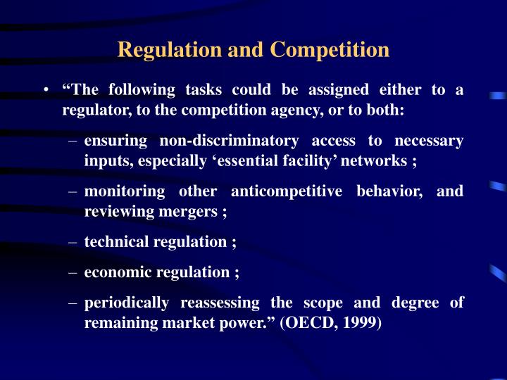 regulation and competition Introduction the master's degree in economics, regulation and competition in public services provides specialized training in the professional area of economics. regulation and competition Introduction the master's degree in economics, regulation and competition in public services provides specialized training in the professional area of economics.