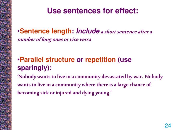 what is a short sentence for effect