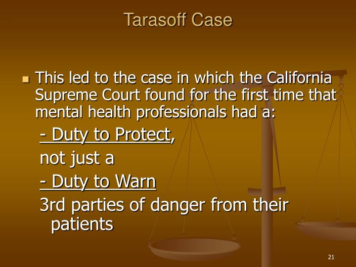 tarasoff case This chapter investigates stalking, erotomania, and the tarasoff cases the tarasoff record is one that is rich in judicial review and subsequent professional c. tarasoff case This chapter investigates stalking, erotomania, and the tarasoff cases the tarasoff record is one that is rich in judicial review and subsequent professional c.