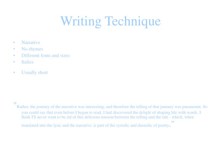techniques for teaching creative writing Tips for teaching creative writing by sarah small,step 1,step 2,step 3,step 4 back to newsletter home creative writing is definitely one of those areas in which parents struggle there is plenty of dull material out there and kids get cross-eyed with frustration but there is a better way. techniques for teaching creative writing Tips for teaching creative writing by sarah small,step 1,step 2,step 3,step 4 back to newsletter home creative writing is definitely one of those areas in which parents struggle there is plenty of dull material out there and kids get cross-eyed with frustration but there is a better way.