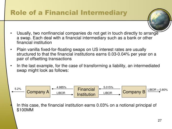 role of financial intermediaries in an economy This article analyses the role and changing patterns of fi nancial intermediation in the euro area, and examines the implications for the conduct of monetary analysis articles the interplay of financial intermediaries and its impact on the real economy and asset markets, in part. role of financial intermediaries in an economy This article analyses the role and changing patterns of fi nancial intermediation in the euro area, and examines the implications for the conduct of monetary analysis articles the interplay of financial intermediaries and its impact on the real economy and asset markets, in part.