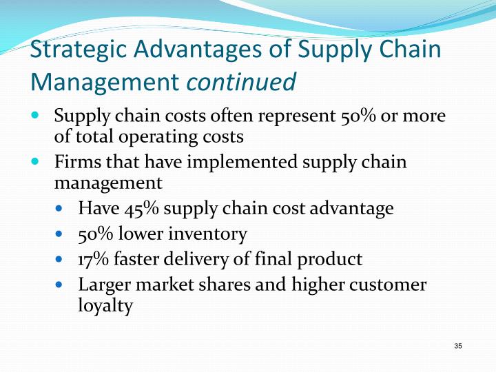 advantages of supply chain management Supply chain management for retail companies strives to control product quality, inventory levels, timing, and expenses a clear supply chain strategy with differentiated service offerings and delivery terms is essential to optimizing the balance of cost and required customer service. advantages of supply chain management Supply chain management for retail companies strives to control product quality, inventory levels, timing, and expenses a clear supply chain strategy with differentiated service offerings and delivery terms is essential to optimizing the balance of cost and required customer service.