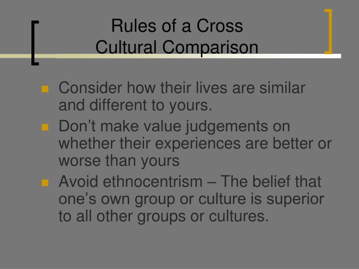 cross cultural comparison What is cross-cultural research the history of cross-cultural comparison dates back to the late 19th century when edward b tylor made the move into. cross cultural comparison What is cross-cultural research the history of cross-cultural comparison dates back to the late 19th century when edward b tylor made the move into.