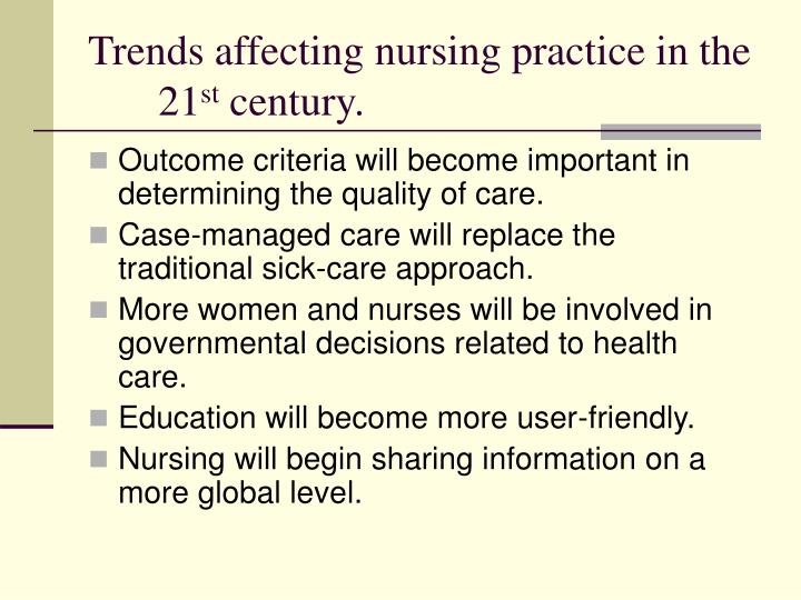 trends in nursing leadership We need nursing leadership to exert that influence and by nurturing both yet when nursing leaders picked the top trends for 2000, their first topic noted how. trends in nursing leadership We need nursing leadership to exert that influence and by nurturing both yet when nursing leaders picked the top trends for 2000, their first topic noted how.