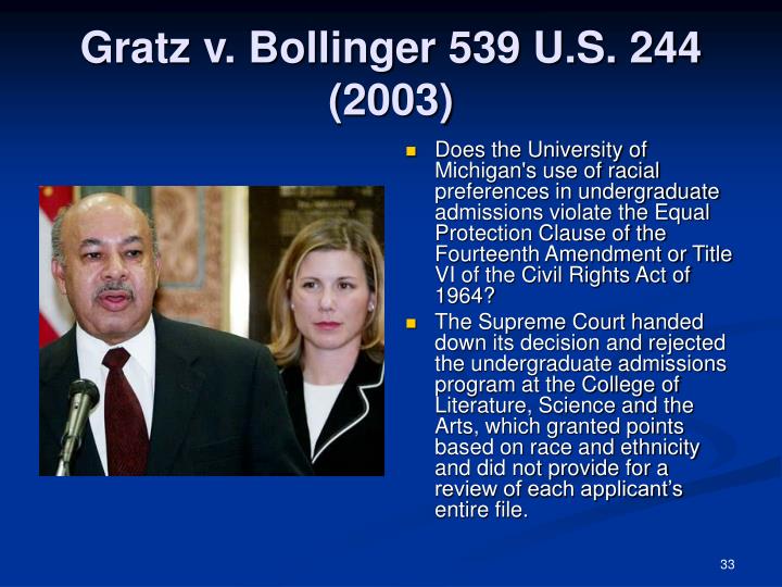 gratz vs bollinger essay Grutter v bollinger 539 us 306 (2003) audio quality of the essay written for admission grutter v bollinger and gratz v bollinger. gratz vs bollinger essay Grutter v bollinger 539 us 306 (2003) audio quality of the essay written for admission grutter v bollinger and gratz v bollinger.