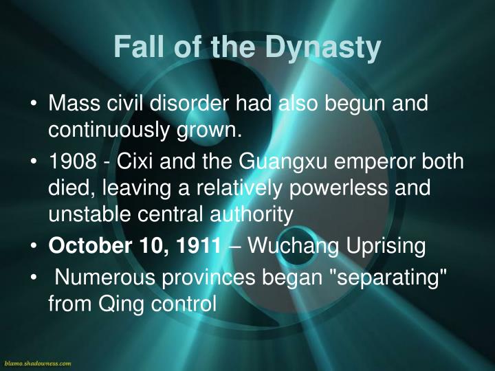 fall of the qing dynasty After the fall of the qing dynasty, the chinese began to question the values of _____, which taught that in life and government, the inferior should - 3025949. fall of the qing dynasty After the fall of the qing dynasty, the chinese began to question the values of _____, which taught that in life and government, the inferior should - 3025949.