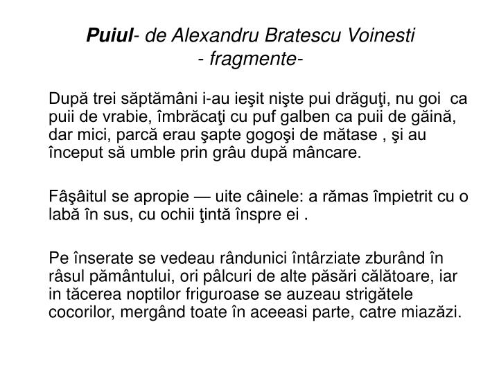 Puiul De Alexandru Bratescu Voinesti Rezumat PPT - PASARILE PowerPoint Presentation - ID:4755918