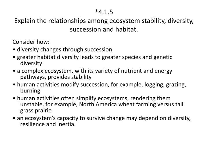 understanding the stability and diversity of an ecosystem In what ways are organisms and their environment interdependent how can altered ecosystems recover to a point of long-term stability. understanding the stability and diversity of an ecosystem In what ways are organisms and their environment interdependent how can altered ecosystems recover to a point of long-term stability.