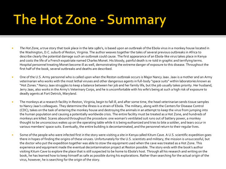The Hot Zone Richard Preston specificationused