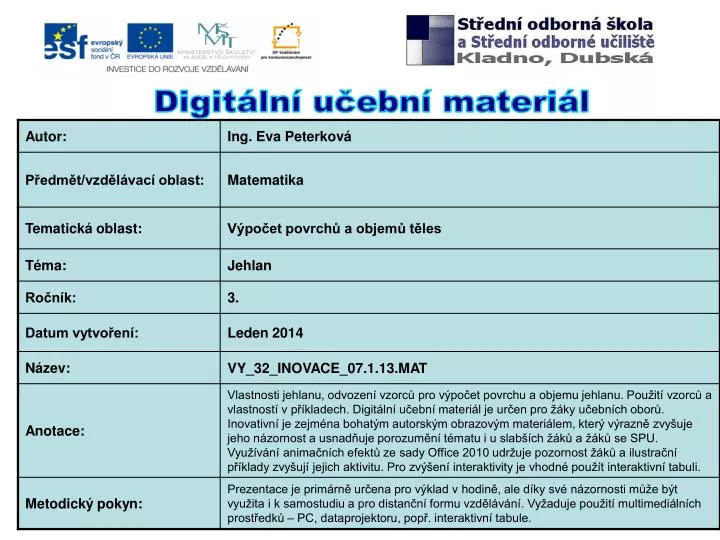 PPT Digitální učební materiál PowerPoint Presentation free download