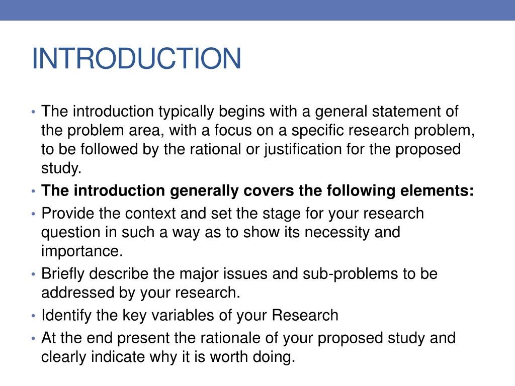 what does the introduction of a research proposal contain