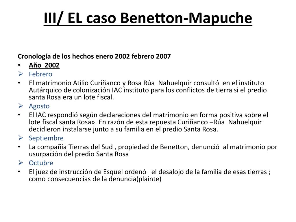 PPT - Los Mapuches en Argentina: El caso Benetton-Mapuche PowerPoint  Presentation - ID:3619072