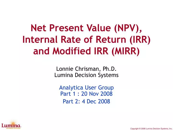 net present value npv internal rate of return irr and modified irr mirr n.