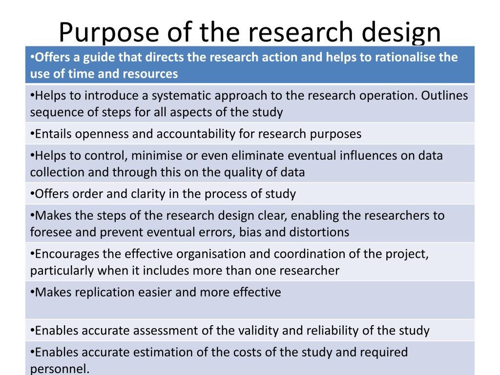 what is the purpose of the study and research design
