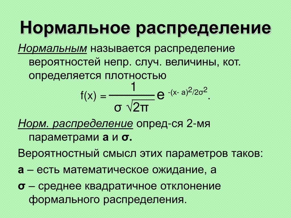 Плотность распределения вероятностей нормально распределенной величины. Нормальное распределение. Норм распределение. Формула нормального распределения. Характеристики нормального распределения.