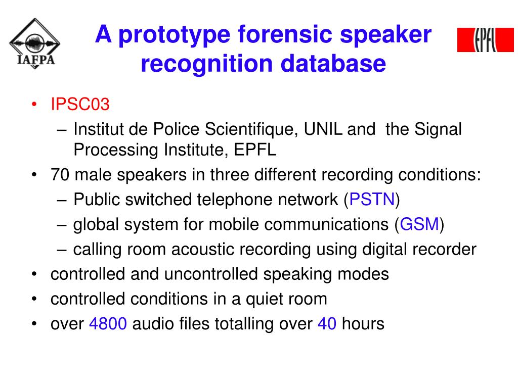 PPT - Methodology for Forensic Speaker Recognition Database Creation ...