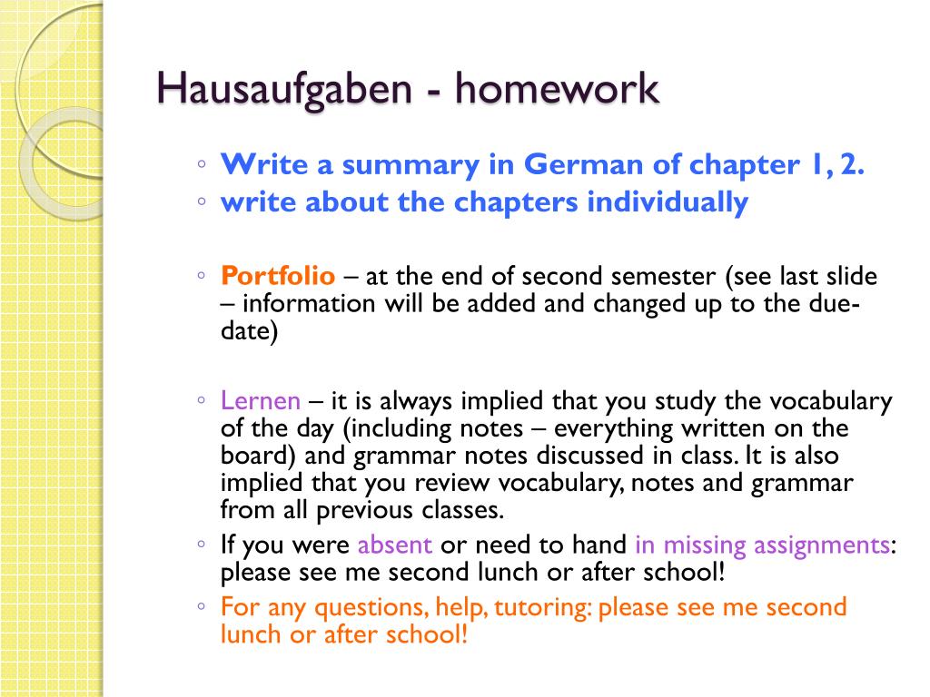 homework auf deutsch