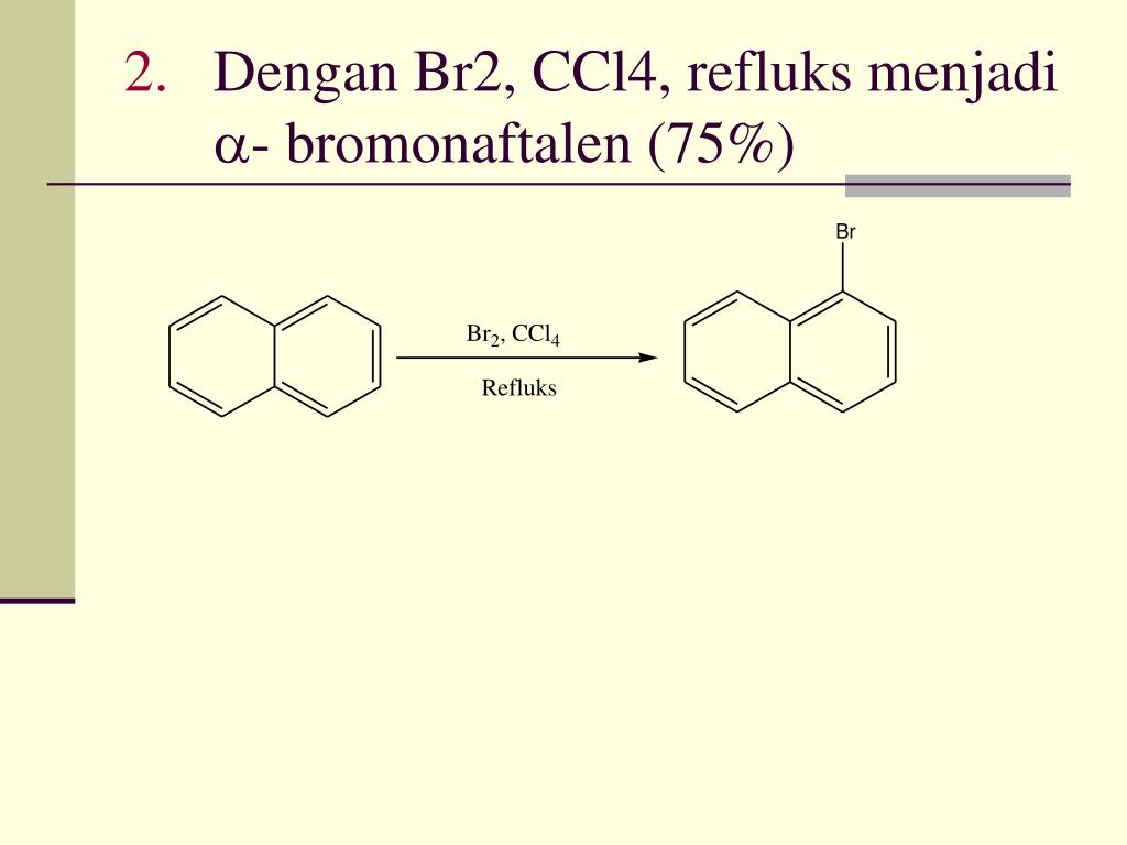dengan br2 ccl4 refluks menjadi bromonaftalen 75.