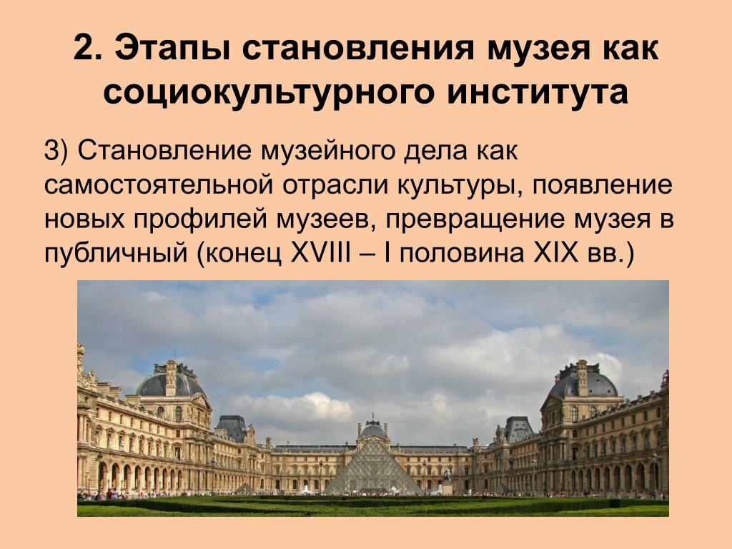 Роль музея в развитии науки в россии. Этапы развития музеев. Профиль музейного формирования. Типы музеев по профилю. Музейное дело презентация.