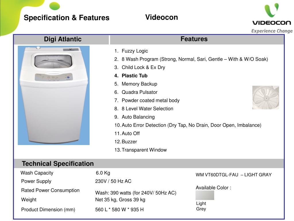 Specifications Of Washing Machine