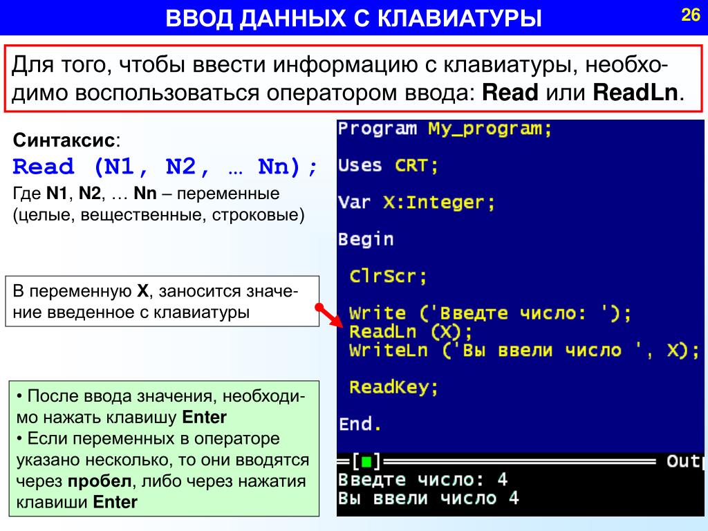 Программа выводит. Ввод данных с клавиатуры. Ввод данных в Паскале. Паскаль ввод данных с клавиатуры. Ввести переменную в Паскале.