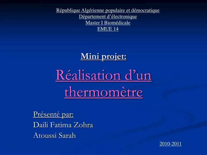 PPT  Mini projet PowerPoint Presentation, free download  ID3666772