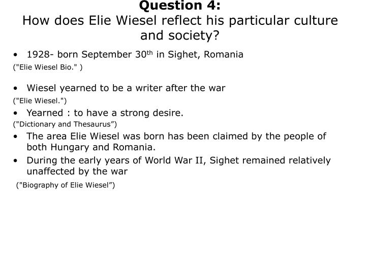 a biography of eliezer wiesel a romanian author Elie wiesel was born on september 30, 1928 in the kingdom of romania and emigrated after wwii to the united states wiesel is famous as a writer and. a biography of eliezer wiesel a romanian author Elie wiesel was born on september 30, 1928 in the kingdom of romania and emigrated after wwii to the united states wiesel is famous as a writer and.