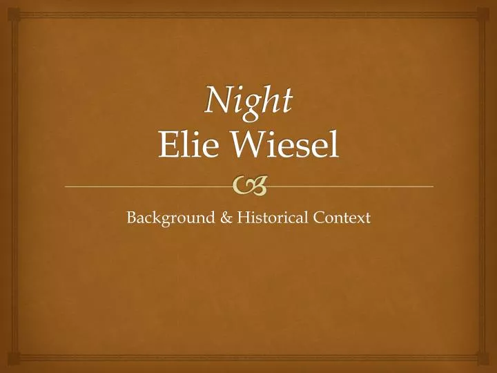 night elie wiesel 5 Night, by elie wiesel, translated by stalla rodway new york: bantam, 1960 story summary: elie wiesel’s autobiography is a moving account relating his experiences as a teenager in transylvania. night elie wiesel 5 Night, by elie wiesel, translated by stalla rodway new york: bantam, 1960 story summary: elie wiesel’s autobiography is a moving account relating his experiences as a teenager in transylvania.
