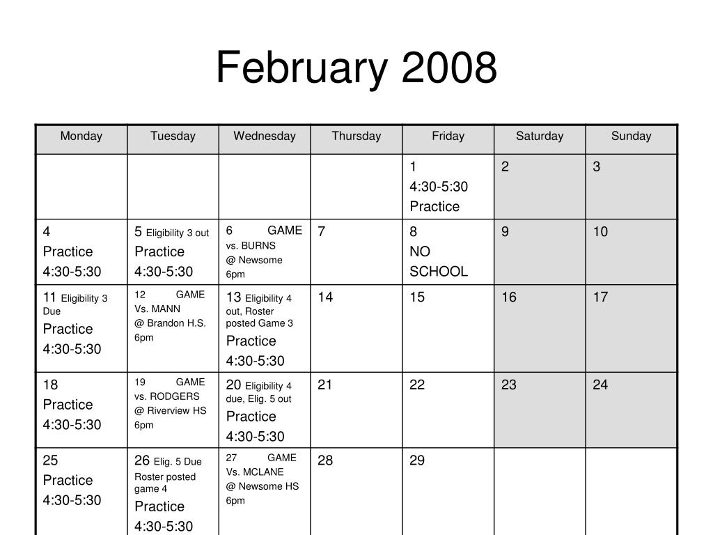 PPT 2008 Monthly Calendar PowerPoint Presentation Free Download ID