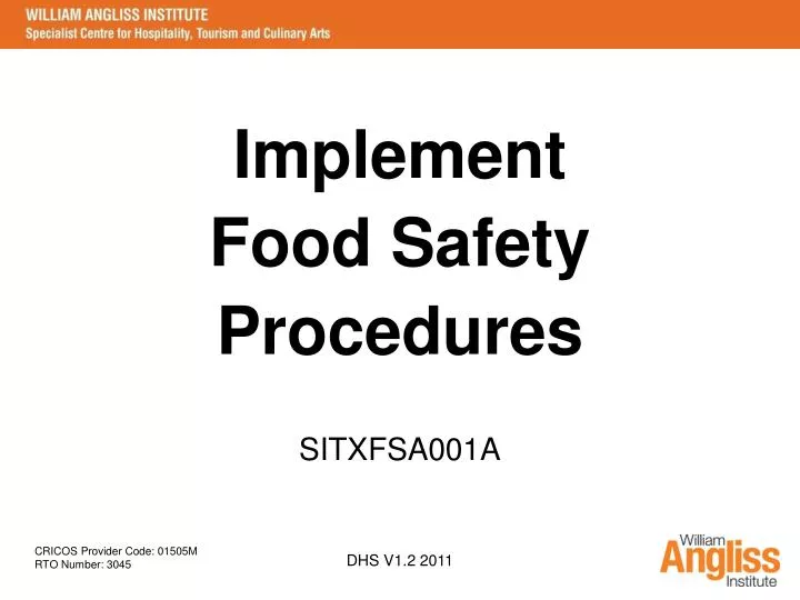 PPT Implement Food Safety Procedures SITXFSA001A PowerPoint