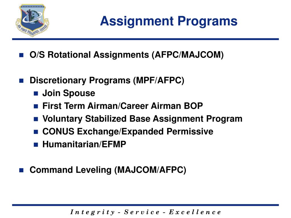 assignment action number air force