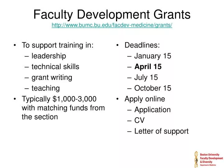 PPT Faculty Development Grants bumc.bu/facdevmedicine/grants