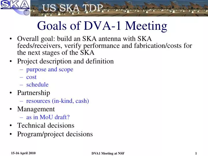 goals of dva 1 meeting n.
