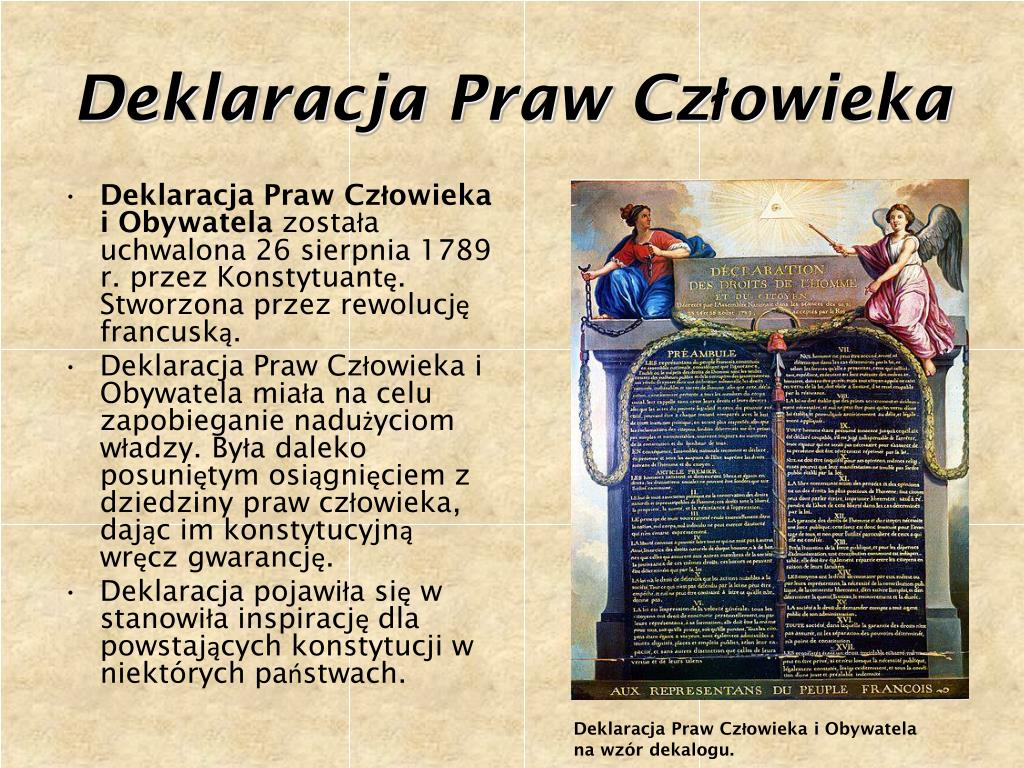 Deklaracja Praw Człowieka I Obywatela 1789 Postanowienia PPT - PRAWA CZŁOWIEKA PowerPoint Presentation, free download - ID:3693256