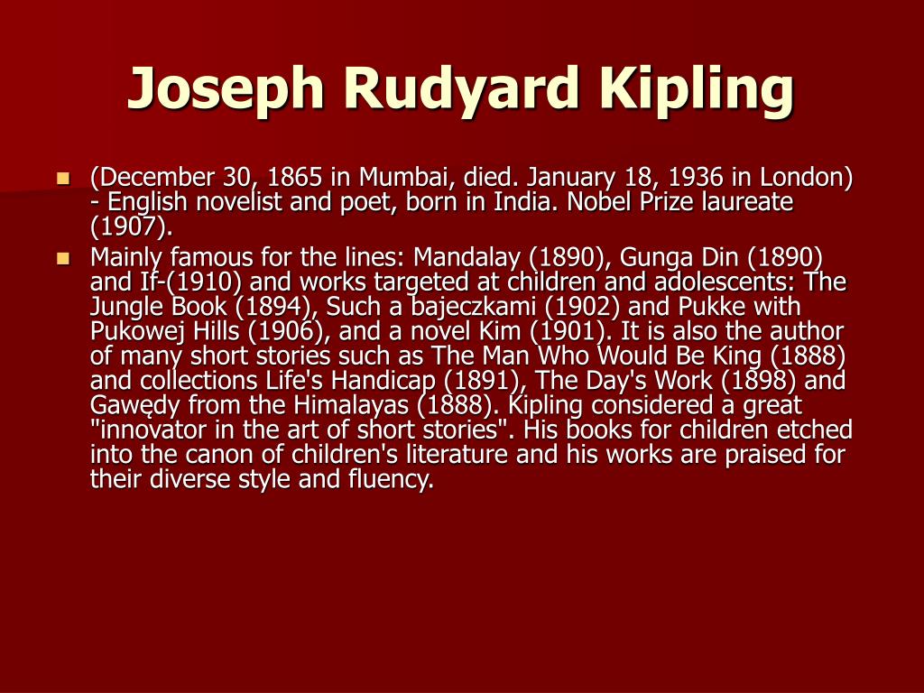 PPT - Joseph Rudyard Kipling PowerPoint Presentation, free download -  ID:3695036