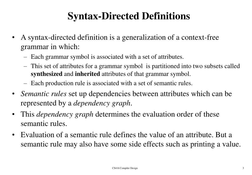 syntax directed definition for assignment statement