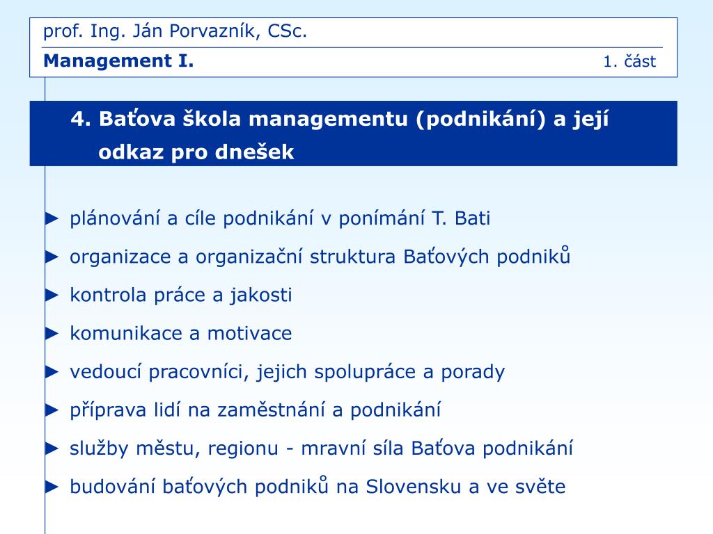PPT - prof. Ing. Ján Porvazník, CSc. Management I. PowerPoint Presentation  - ID:3715598