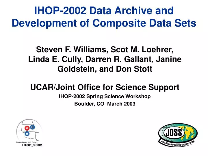 ihop 2002 data archive and development of composite data sets n.