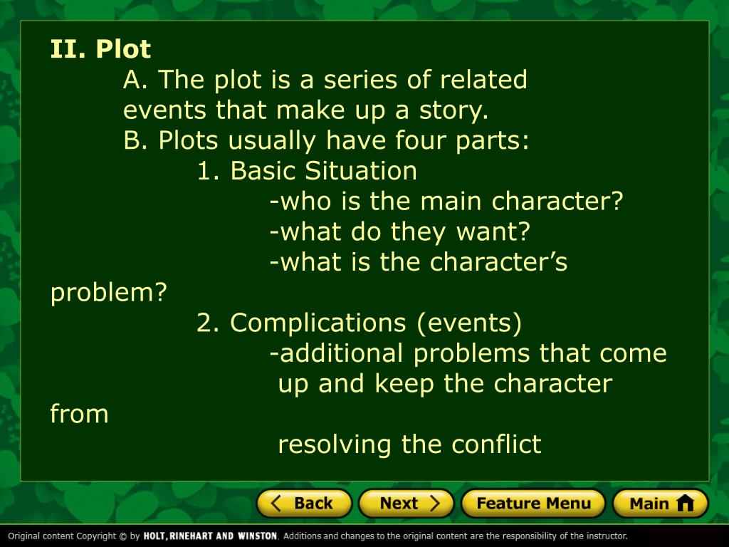 PPT - Plot Basic Situation Conflict Complications Climax Resolution ...