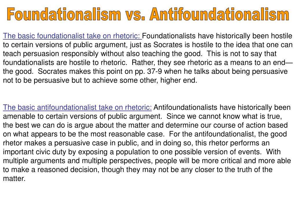 PPT - Foundationalism vs. Antifoundationalism PowerPoint Presentation, free  download - ID:3723449