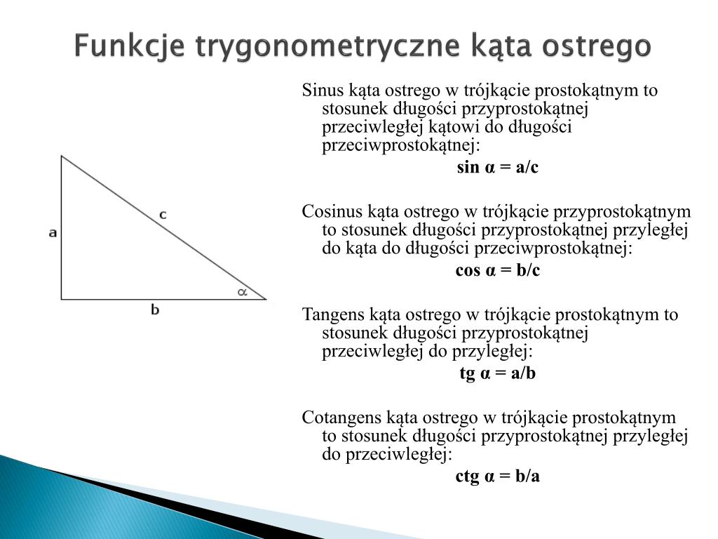 Funkcje Trygonometryczne Kąta Ostrego W Trójkącie Prostokątnym PPT - FUNKCJE TRYGONOMETRYCZNE PowerPoint Presentation, free download