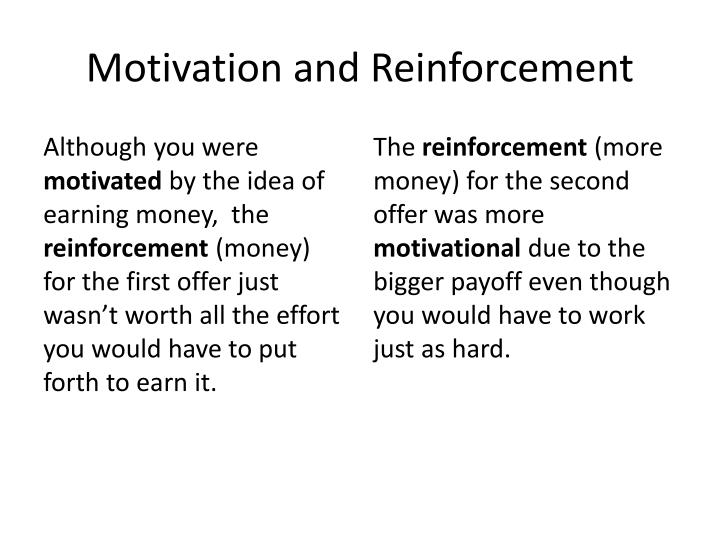 motivation and reinforcement on performance essay Reinforcement theory such as an excellent performance future reinforcement efforts can then be targeted to different behaviors with an expectation of. motivation and reinforcement on performance essay Reinforcement theory such as an excellent performance future reinforcement efforts can then be targeted to different behaviors with an expectation of.