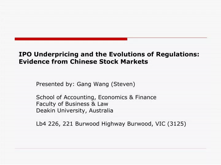 PPT - IPO Underpricing And The Evolutions Of Regulations: Evidence From ...