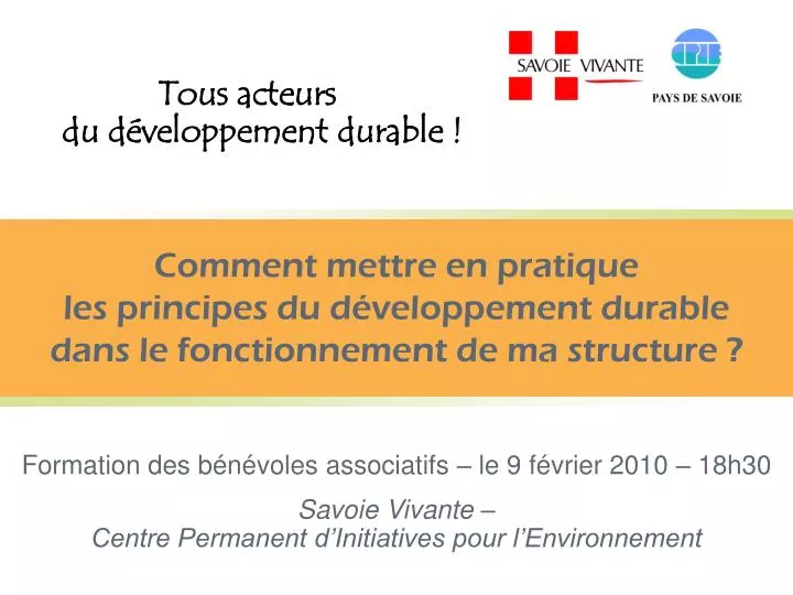 PPT - Formation des bénévoles associatifs – le 9 février 2010 – 18h30