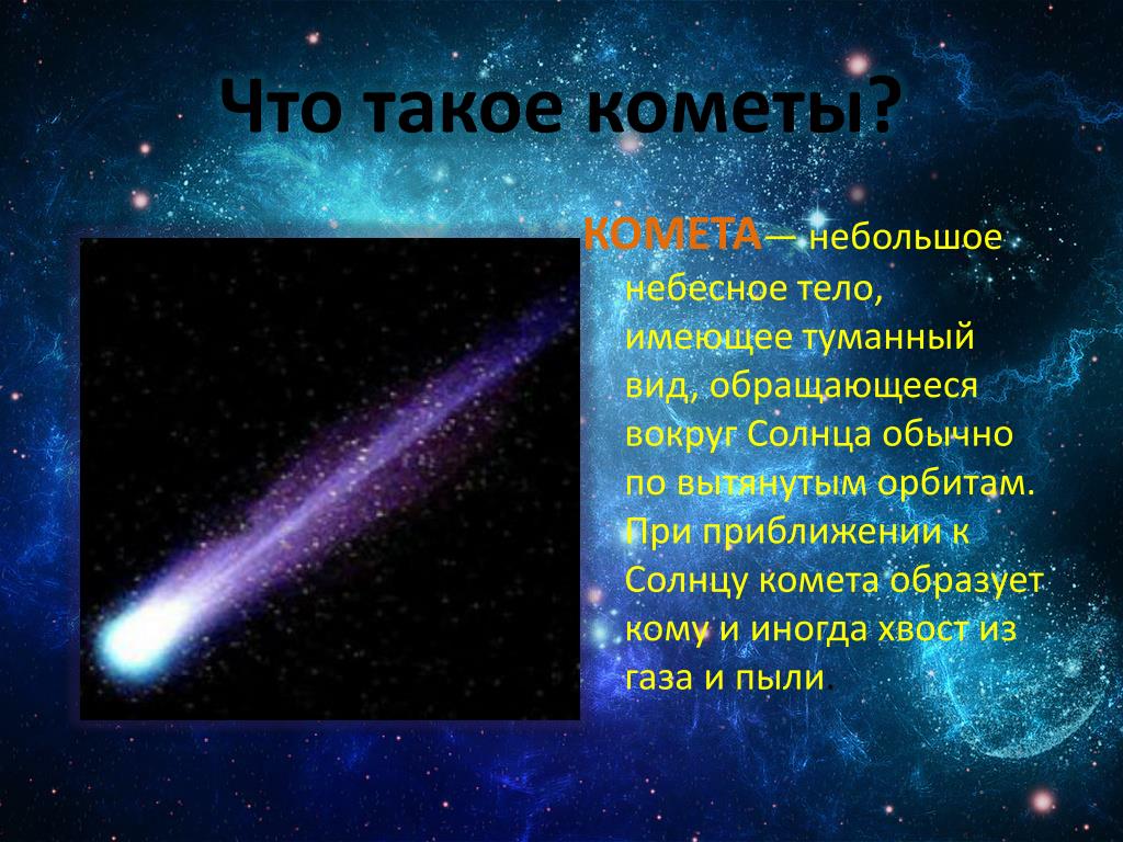 Окружающий мир 2 класс про космос. Комета небесное тело. Кометы презентация. Сообщение о кометах. Космические объекты с описанием.