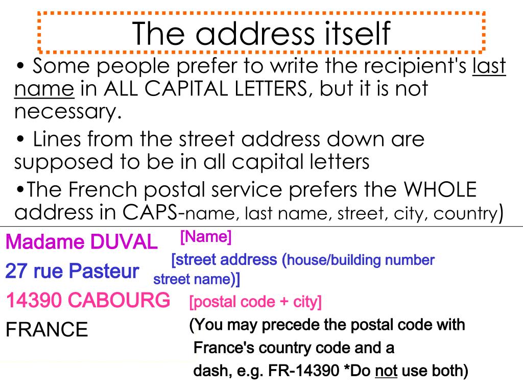 how to write a formal address in french