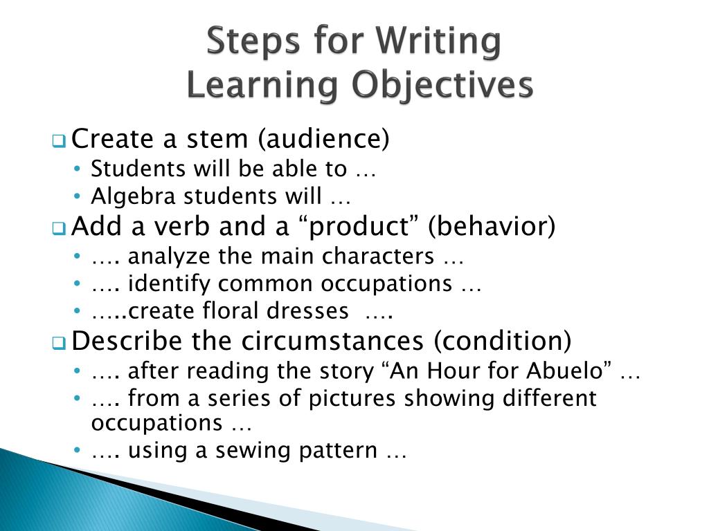 creative writing objectives middle school