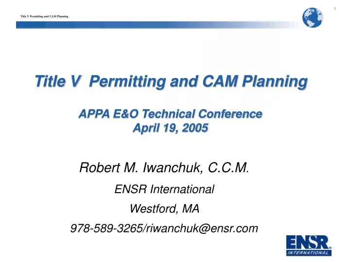 PPT Title V Permitting and CAM Planning APPA E&O Technical Conference